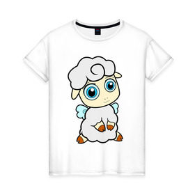 Женская футболка хлопок с принтом Милая овечка в Новосибирске, 100% хлопок | прямой крой, круглый вырез горловины, длина до линии бедер, слегка спущенное плечо | животные | овечка | овца