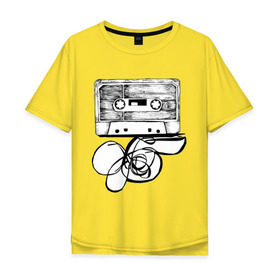 Мужская футболка хлопок Oversize с принтом Размотанная кассета в Новосибирске, 100% хлопок | свободный крой, круглый ворот, “спинка” длиннее передней части | аудиокассета | дека | касеста | компакт кассета | музыка | размотанная кассета