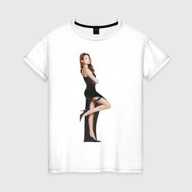 Женская футболка хлопок с принтом Анджелина Джоли в Новосибирске, 100% хлопок | прямой крой, круглый вырез горловины, длина до линии бедер, слегка спущенное плечо | 