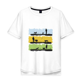 Мужская футболка хлопок Oversize с принтом Прогулка с любимым питомцем в Новосибирске, 100% хлопок | свободный крой, круглый ворот, “спинка” длиннее передней части | выгул собак | прогулка | прогулка с собакой | собака