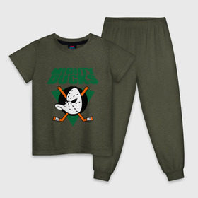 Детская пижама хлопок с принтом Anaheim Mighty Ducks (2) в Новосибирске, 100% хлопок |  брюки и футболка прямого кроя, без карманов, на брюках мягкая резинка на поясе и по низу штанин
 | nhl | лига | национальная лига | нхл | хокей | хоккей | хоккейная лига