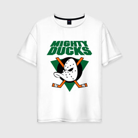 Женская футболка хлопок Oversize с принтом Anaheim Mighty Ducks (2) в Новосибирске, 100% хлопок | свободный крой, круглый ворот, спущенный рукав, длина до линии бедер
 | nhl | лига | национальная лига | нхл | хокей | хоккей | хоккейная лига