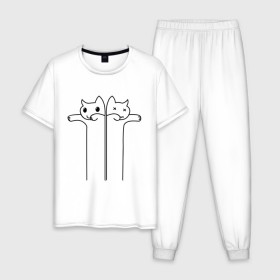 Мужская пижама хлопок с принтом Зомби коты в Новосибирске, 100% хлопок | брюки и футболка прямого кроя, без карманов, на брюках мягкая резинка на поясе и по низу штанин
 | животные | зомби коты | коты | коты мертвецы | котята | кошки
