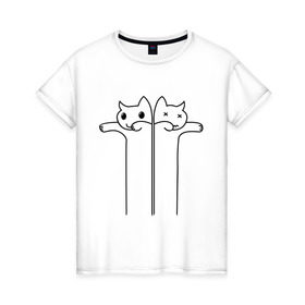 Женская футболка хлопок с принтом Зомби коты в Новосибирске, 100% хлопок | прямой крой, круглый вырез горловины, длина до линии бедер, слегка спущенное плечо | животные | зомби коты | коты | коты мертвецы | котята | кошки