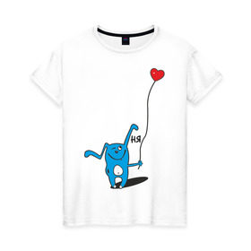 Женская футболка хлопок с принтом Ня в Новосибирске, 100% хлопок | прямой крой, круглый вырез горловины, длина до линии бедер, слегка спущенное плечо | воздушный шар | воздушный шарик | зайчик | заяц | кролик | ня | сердечко | сердце