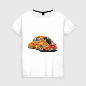 Женская футболка хлопок с принтом Машина жук в Новосибирске, 100% хлопок | прямой крой, круглый вырез горловины, длина до линии бедер, слегка спущенное плечо | хиппи