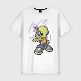 Мужская футболка премиум с принтом Инопланетянин (5) в Новосибирске, 92% хлопок, 8% лайкра | приталенный силуэт, круглый вырез ворота, длина до линии бедра, короткий рукав | alien | гуманоид | инопланетянин | летающая тарелка | нло | пришельцы
