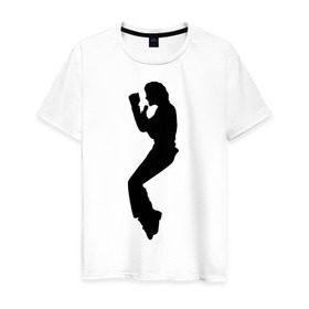 Мужская футболка хлопок с принтом Поп-король Майкл Джексон в Новосибирске, 100% хлопок | прямой крой, круглый вырез горловины, длина до линии бедер, слегка спущенное плечо. | michael jackson | короь | легенда | майкл джексон | поп