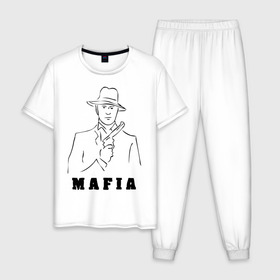 Мужская пижама хлопок с принтом Мафия в Новосибирске, 100% хлопок | брюки и футболка прямого кроя, без карманов, на брюках мягкая резинка на поясе и по низу штанин
 | бандит | гангстер | клан | мафиозе | мафия | оружие | пистолет | шляпа
