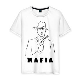 Мужская футболка хлопок с принтом Мафия в Новосибирске, 100% хлопок | прямой крой, круглый вырез горловины, длина до линии бедер, слегка спущенное плечо. | бандит | гангстер | клан | мафиозе | мафия | оружие | пистолет | шляпа