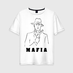 Женская футболка хлопок Oversize с принтом Мафия в Новосибирске, 100% хлопок | свободный крой, круглый ворот, спущенный рукав, длина до линии бедер
 | бандит | гангстер | клан | мафиозе | мафия | оружие | пистолет | шляпа