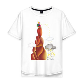 Мужская футболка хлопок Oversize с принтом Турист писает в Новосибирске, 100% хлопок | свободный крой, круглый ворот, “спинка” длиннее передней части | вершина | гора | дождь | писать | прикольные | турист. рисунок