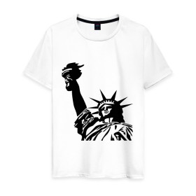 Мужская футболка хлопок с принтом Статуя свободы в Новосибирске, 100% хлопок | прямой крой, круглый вырез горловины, длина до линии бедер, слегка спущенное плечо. | freedom | америка | символ америки | статуя | статуя свободы | статуя свободы в ny.штаты | сша
