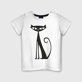 Детская футболка хлопок с принтом Элегантная кошечка в Новосибирске, 100% хлопок | круглый вырез горловины, полуприлегающий силуэт, длина до линии бедер | Тематика изображения на принте: cat | киса | кошечка | кошка | кошки | элегантная кошка