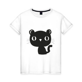 Женская футболка хлопок с принтом Милый котенок - мяу в Новосибирске, 100% хлопок | прямой крой, круглый вырез горловины, длина до линии бедер, слегка спущенное плечо | киса | котенок | котята | кошечка | кошки | мяу