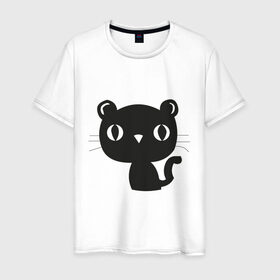 Мужская футболка хлопок с принтом Милый котенок - мяу в Новосибирске, 100% хлопок | прямой крой, круглый вырез горловины, длина до линии бедер, слегка спущенное плечо. | киса | котенок | котята | кошечка | кошки | мяу