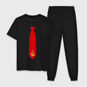 Мужская пижама хлопок с принтом Советский галстук в Новосибирске, 100% хлопок | брюки и футболка прямого кроя, без карманов, на брюках мягкая резинка на поясе и по низу штанин
 | Тематика изображения на принте: серп и молот | советский галстук | советский галстукгалстук | советский союз | ссср