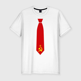 Мужская футболка премиум с принтом Советский галстук в Новосибирске, 92% хлопок, 8% лайкра | приталенный силуэт, круглый вырез ворота, длина до линии бедра, короткий рукав | серп и молот | советский галстук | советский галстукгалстук | советский союз | ссср