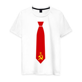 Мужская футболка хлопок с принтом Советский галстук в Новосибирске, 100% хлопок | прямой крой, круглый вырез горловины, длина до линии бедер, слегка спущенное плечо. | Тематика изображения на принте: серп и молот | советский галстук | советский галстукгалстук | советский союз | ссср