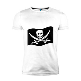 Мужская футболка премиум с принтом Веселый Роджер (пират) в Новосибирске, 92% хлопок, 8% лайкра | приталенный силуэт, круглый вырез ворота, длина до линии бедра, короткий рукав | Тематика изображения на принте: пират