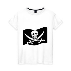 Женская футболка хлопок с принтом Веселый Роджер (пират) в Новосибирске, 100% хлопок | прямой крой, круглый вырез горловины, длина до линии бедер, слегка спущенное плечо | пират