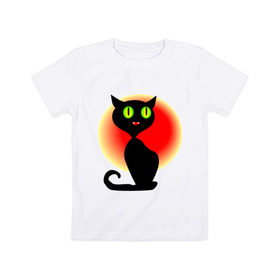 Детская футболка хлопок с принтом Кошка на рассвете в Новосибирске, 100% хлопок | круглый вырез горловины, полуприлегающий силуэт, длина до линии бедер | cat | киса | кошка | кошки | рассвет | солнце