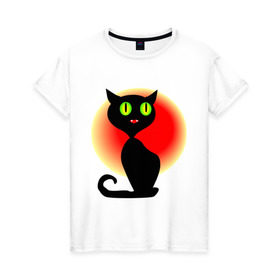 Женская футболка хлопок с принтом Кошка на рассвете в Новосибирске, 100% хлопок | прямой крой, круглый вырез горловины, длина до линии бедер, слегка спущенное плечо | cat | киса | кошка | кошки | рассвет | солнце