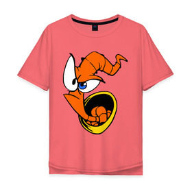 Мужская футболка хлопок Oversize с принтом Червяк Джим (Earthworm jimm) в Новосибирске, 100% хлопок | свободный крой, круглый ворот, “спинка” длиннее передней части | червяк джим. главный герой мультика 