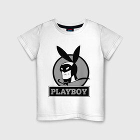 Детская футболка хлопок с принтом Playboy (Человек-кролик) в Новосибирске, 100% хлопок | круглый вырез горловины, полуприлегающий силуэт, длина до линии бедер | Тематика изображения на принте: кролик | плейбой | плэйбой | символа playboy человек кролик. rabbitman.playboy