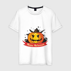 Мужская футболка хлопок с принтом Happy Halloween (2) в Новосибирске, 100% хлопок | прямой крой, круглый вырез горловины, длина до линии бедер, слегка спущенное плечо. | 