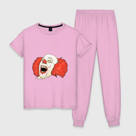 Женская пижама хлопок с принтом Evil Clown в Новосибирске, 100% хлопок | брюки и футболка прямого кроя, без карманов, на брюках мягкая резинка на поясе и по низу штанин | evil clown | злой клоун | клоун