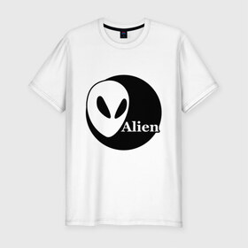 Мужская футболка премиум с принтом Пришелец в Новосибирске, 92% хлопок, 8% лайкра | приталенный силуэт, круглый вырез ворота, длина до линии бедра, короткий рукав | alien | alienгуманоид | инопланетянин | космос | нло | пришелец | пришельцы | ретающая терелка