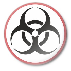 Значок с принтом Биологическая угроза в Новосибирске,  металл | круглая форма, металлическая застежка в виде булавки | danger | биологическая | знак | опасность | предупреждение | угроза