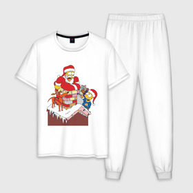 Мужская пижама хлопок с принтом Симпсоны новый год в Новосибирске, 100% хлопок | брюки и футболка прямого кроя, без карманов, на брюках мягкая резинка на поясе и по низу штанин
 | гомер