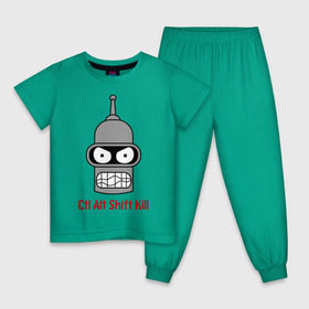 Детская пижама хлопок с принтом Ctrl Alt Shift Kill (Бендер) в Новосибирске, 100% хлопок |  брюки и футболка прямого кроя, без карманов, на брюках мягкая резинка на поясе и по низу штанин
 | bender | futurama | бендер | футурама