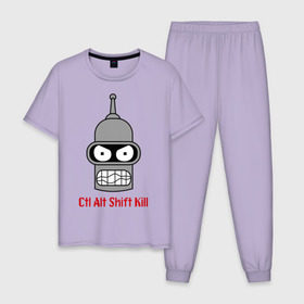 Мужская пижама хлопок с принтом Ctrl Alt Shift Kill (Бендер) в Новосибирске, 100% хлопок | брюки и футболка прямого кроя, без карманов, на брюках мягкая резинка на поясе и по низу штанин
 | bender | futurama | бендер | футурама