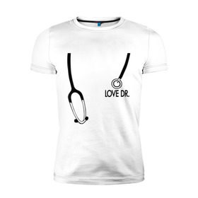 Мужская футболка премиум с принтом Love Dr. House в Новосибирске, 92% хлопок, 8% лайкра | приталенный силуэт, круглый вырез ворота, длина до линии бедра, короткий рукав | house | house md | доктор хауз | доктор хаус | фонендоскоп | хаус | хью лори