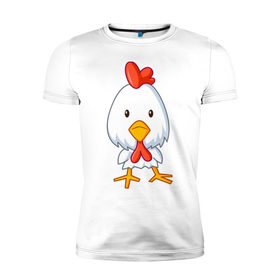 Мужская футболка премиум с принтом Цыплёнок (2) в Новосибирске, 92% хлопок, 8% лайкра | приталенный силуэт, круглый вырез ворота, длина до линии бедра, короткий рукав | Тематика изображения на принте: животные | курица | птенец | птенчик | цыпа | цыпленок | цыплята