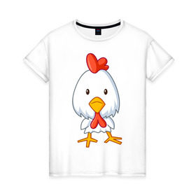 Женская футболка хлопок с принтом Цыплёнок (2) в Новосибирске, 100% хлопок | прямой крой, круглый вырез горловины, длина до линии бедер, слегка спущенное плечо | Тематика изображения на принте: животные | курица | птенец | птенчик | цыпа | цыпленок | цыплята