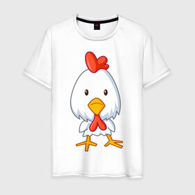 Мужская футболка хлопок с принтом Цыплёнок (2) в Новосибирске, 100% хлопок | прямой крой, круглый вырез горловины, длина до линии бедер, слегка спущенное плечо. | Тематика изображения на принте: животные | курица | птенец | птенчик | цыпа | цыпленок | цыплята