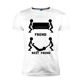 Мужская футболка премиум с принтом Frend в Новосибирске, 92% хлопок, 8% лайкра | приталенный силуэт, круглый вырез ворота, длина до линии бедра, короткий рукав | Тематика изображения на принте: best friend | friend | друзья | лучшие | люди | подарок подруге | силуэты | человечки