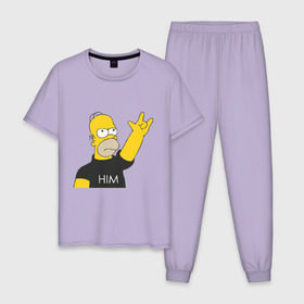 Мужская пижама хлопок с принтом Гомер rock фанат в Новосибирске, 100% хлопок | брюки и футболка прямого кроя, без карманов, на брюках мягкая резинка на поясе и по низу штанин
 | Тематика изображения на принте: him | гомер