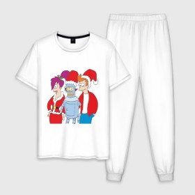 Мужская пижама хлопок с принтом Футурама новый год в Новосибирске, 100% хлопок | брюки и футболка прямого кроя, без карманов, на брюках мягкая резинка на поясе и по низу штанин
 | 