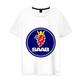 Мужская футболка хлопок с принтом Saab в Новосибирске, 100% хлопок | прямой крой, круглый вырез горловины, длина до линии бедер, слегка спущенное плечо. | auto | saab | авто | автобренды | автомобили | машины | тачки | тюнинг