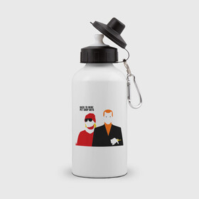 Бутылка спортивная с принтом Pet Shop Boys (1) в Новосибирске, металл | емкость — 500 мл, в комплекте две пластиковые крышки и карабин для крепления | pet shop boys | pet shop boys   back to mineboys | shop boys | музыка | пет шоп бойс