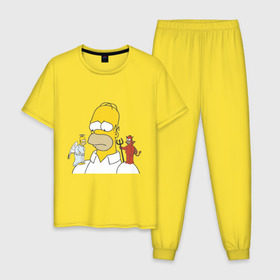 Мужская пижама хлопок с принтом Гомер симпсон добро и зло в Новосибирске, 100% хлопок | брюки и футболка прямого кроя, без карманов, на брюках мягкая резинка на поясе и по низу штанин
 | гомер