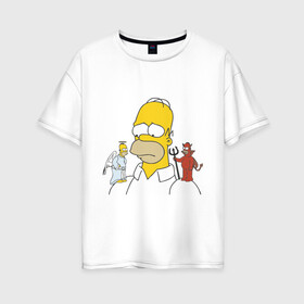 Женская футболка хлопок Oversize с принтом Гомер симпсон добро и зло в Новосибирске, 100% хлопок | свободный крой, круглый ворот, спущенный рукав, длина до линии бедер
 | гомер