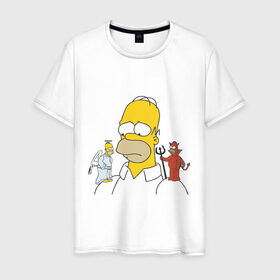 Мужская футболка хлопок с принтом Гомер симпсон добро и зло в Новосибирске, 100% хлопок | прямой крой, круглый вырез горловины, длина до линии бедер, слегка спущенное плечо. | гомер
