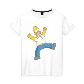 Женская футболка хлопок с принтом Гомер симпсон в Новосибирске, 100% хлопок | прямой крой, круглый вырез горловины, длина до линии бедер, слегка спущенное плечо | гомер