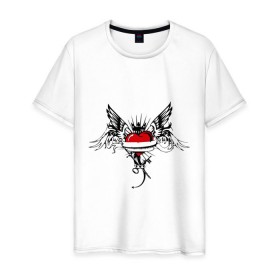 Мужская футболка хлопок с принтом Сердце с крыльями (3) в Новосибирске, 100% хлопок | прямой крой, круглый вырез горловины, длина до линии бедер, слегка спущенное плечо. | крылья